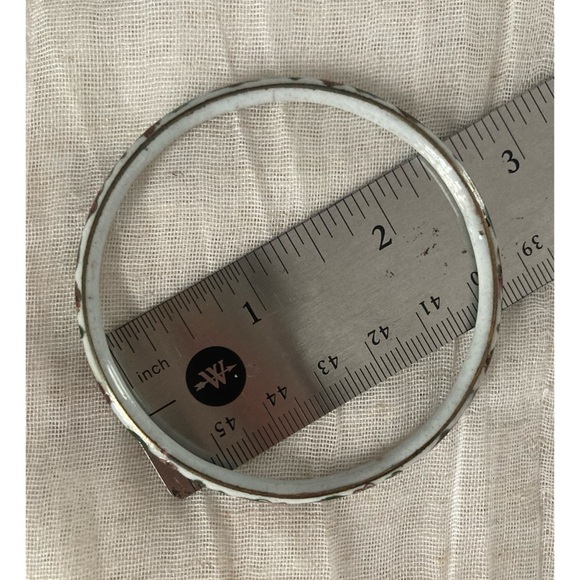 Vintage Cloisonné Bangle Bracelet Slim White Enamel Floral 7.5” - Picture 4 of 4